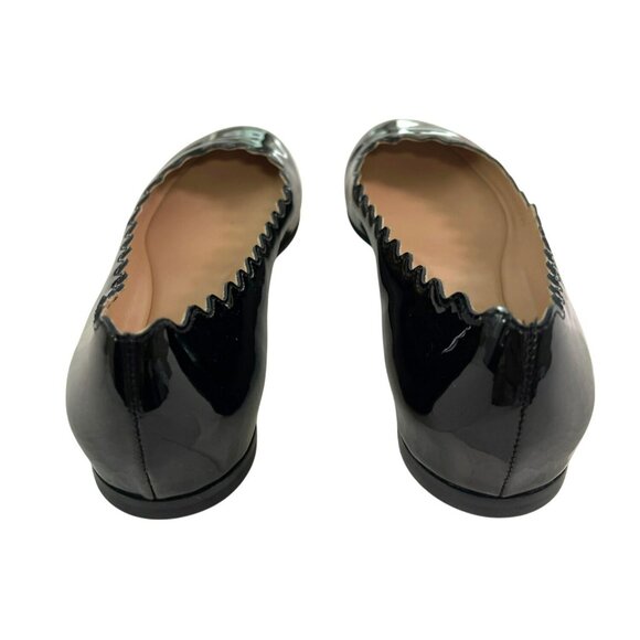 Chloe $550  Lauren Black Patent Leather Scalloped Ballet Flats Sz 38 US 7.5 NEW - Picture 4 of 8